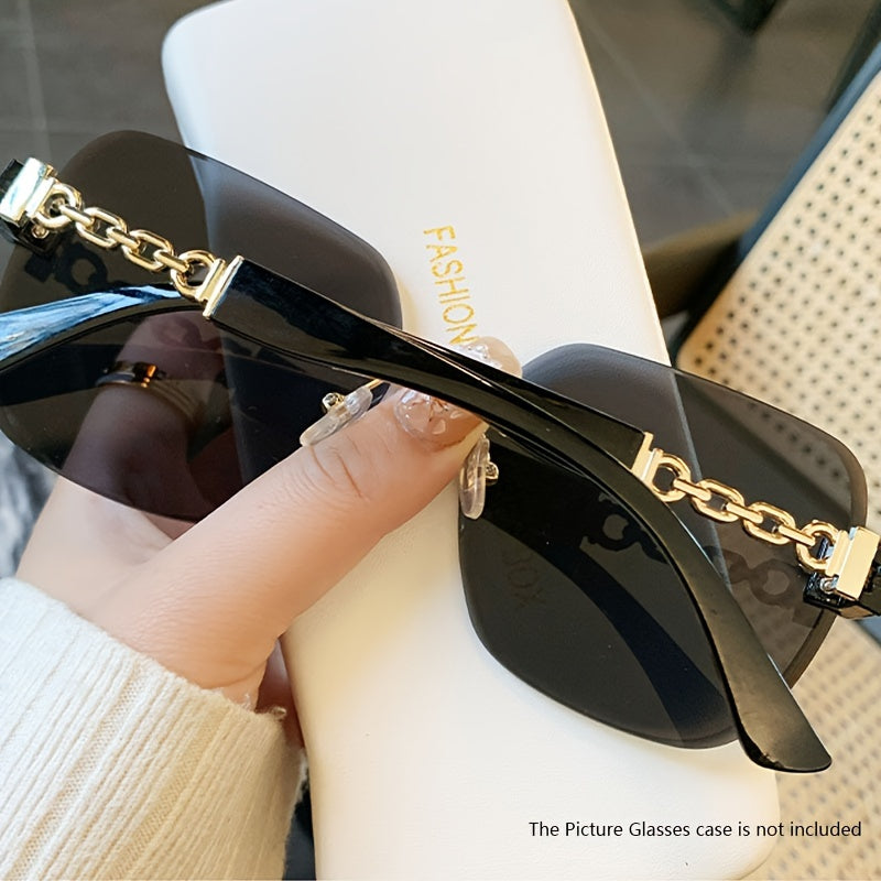 Vintage Rimless Chain Glasses with Large Frame and Lock Chain Temples