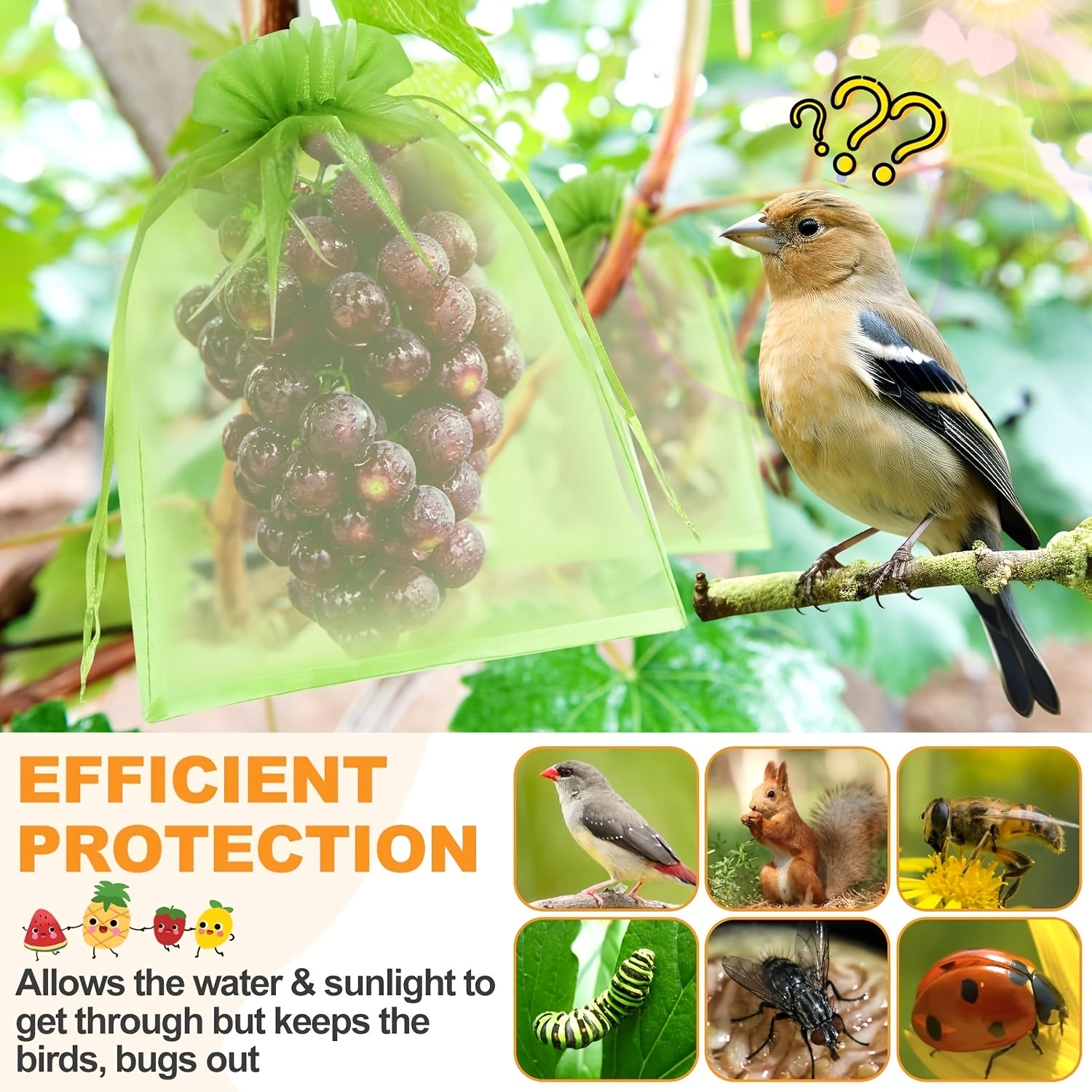 Green Breathable Mesh Fruit Protection Bags 100pcs with Drawstring for Grapes Strawberries Lemons