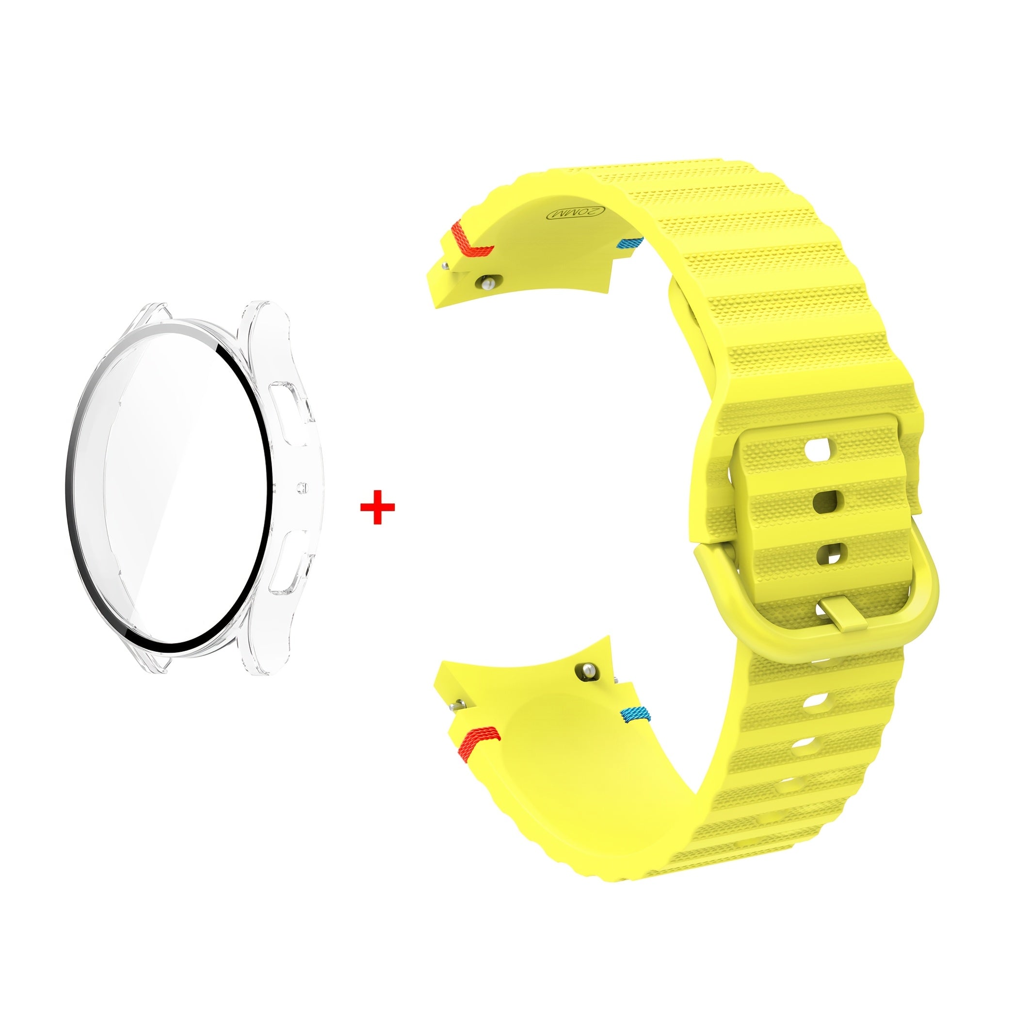 Silicone Sport Watch Band with Wavy Stitch Design and Tempered Glass Case for Samsung Galaxy Watch 4 5 6 7 40mm 44mm