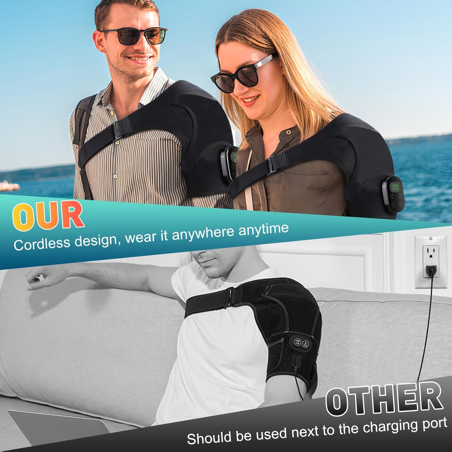 Wireless USB Heated Shoulder Massager with Vibrating Knee and Elbow Pads