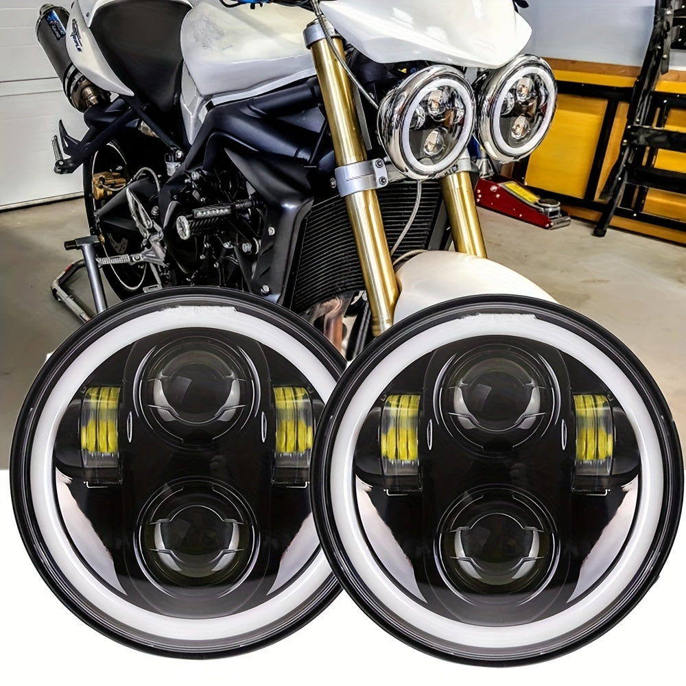 Farola de motocicleta LED de cromo negro de 5.75 pulgadas con halo DRL y señal de giro