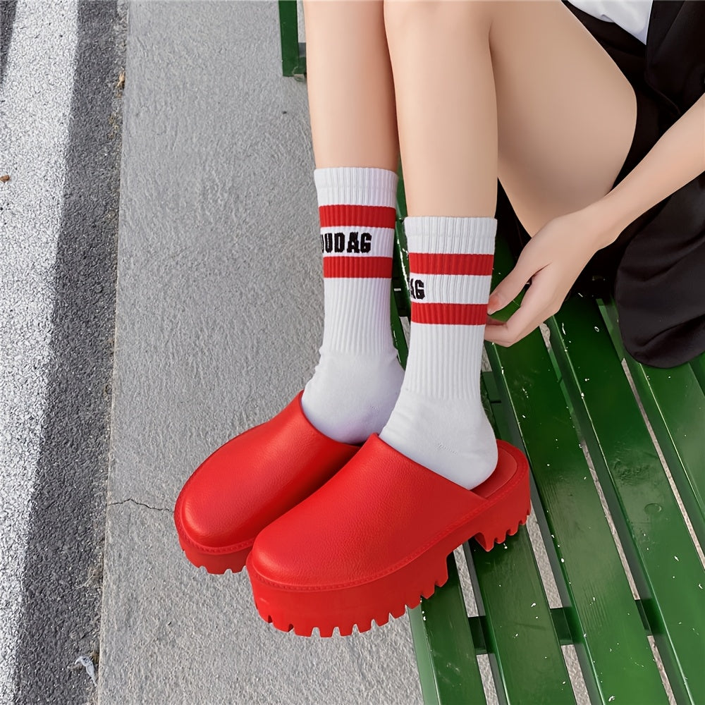 Women's Thick Platform Sandals Red EVA Slip-Ons All-Season Casual Shoes