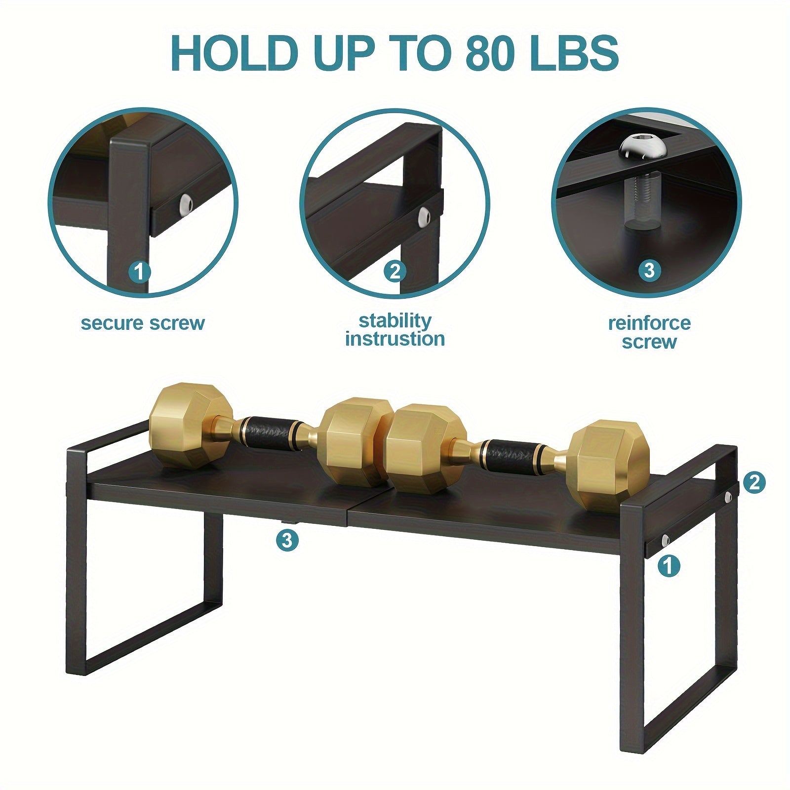 2-Tier Black Metal Expandable Storage Organizer Shelf for Kitchen Pantry Countertop