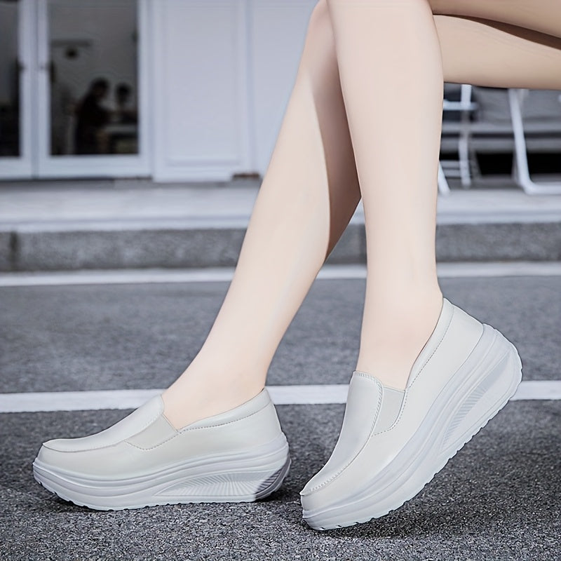 Women's Wedge Slip-On Casual Sneakers Solid Color Low-Top Comfort Shoes