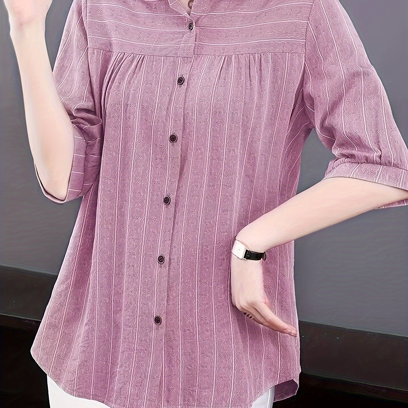 Women's Striped Cotton Shirt with Half Sleeves for Spring and Summer