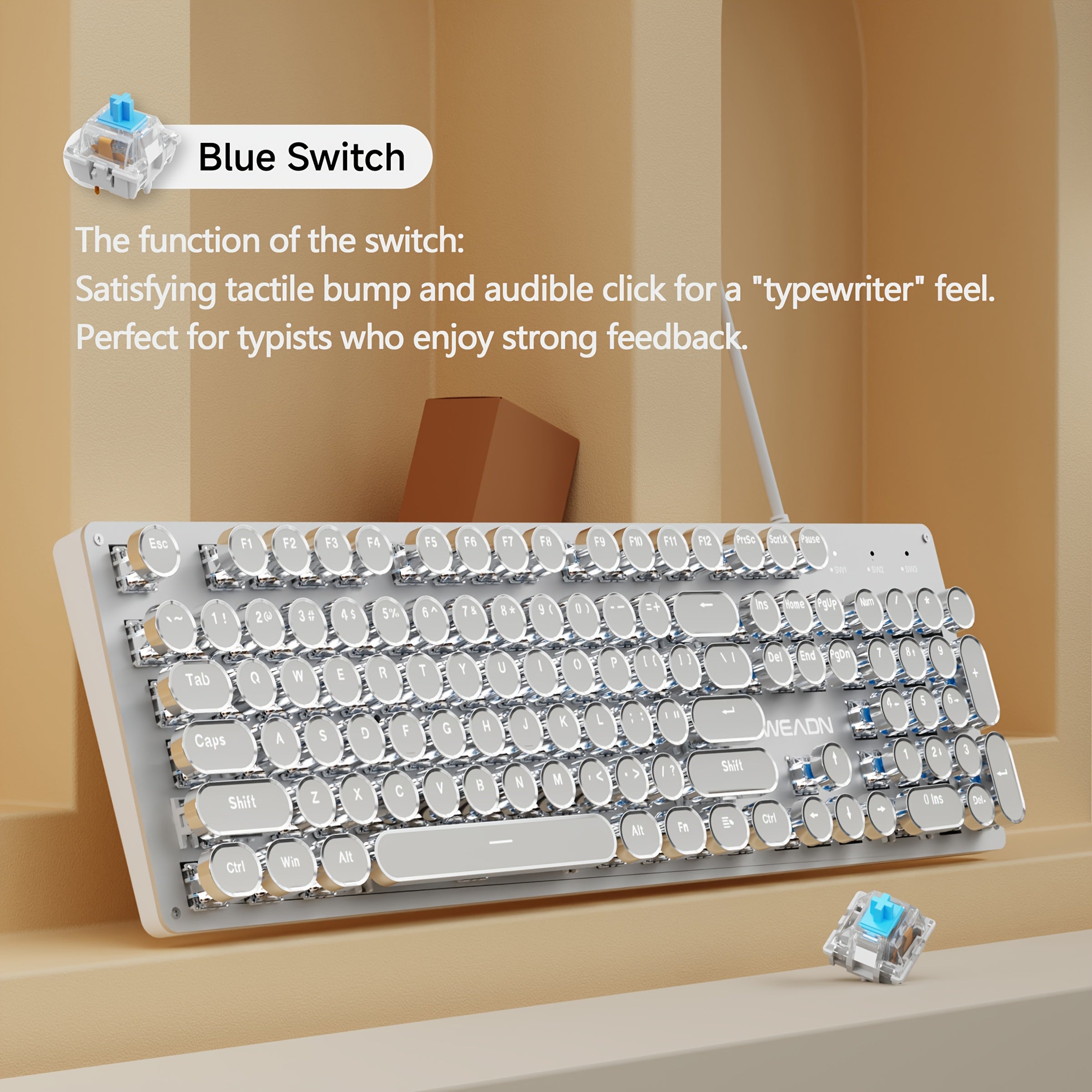 Teclado mecánico steampunk de 104 teclas con retroiluminación, USB cableado, todo de metal, para oficina y juegos, blanco