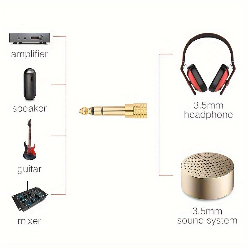 Gold-Plated Audio Adapter Set for Guitar Amps and Mixers 3.5mm to 6.35mm