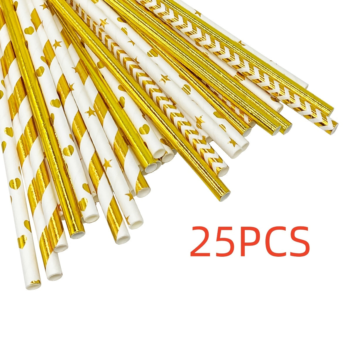 Paquete de 25 o 100 pajillas de papel dorado y blanco con rayas creativas para fiestas y decoraciones