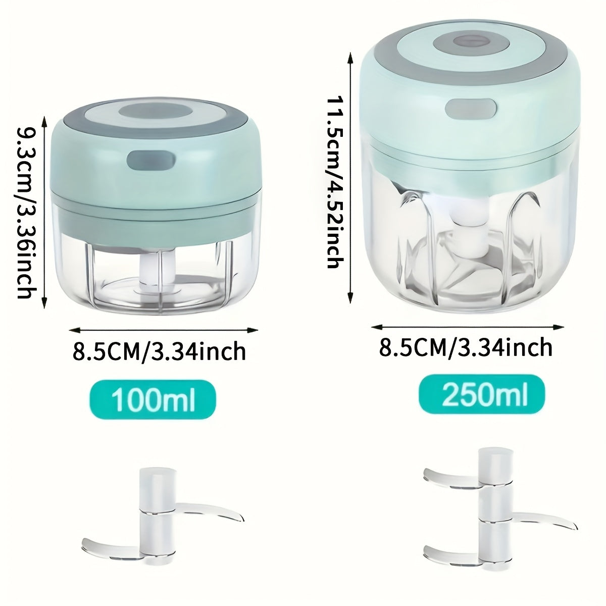 Elektr garlic masheri: Avtomatik go‘sht aralashtirish va to‘ldirish imkoniyatlariga ega ko‘p funksiyali oshxona oziq-ovqat protsessori. 8.45oz sig‘imi, USB orqali qayta zaryadlanadi, sabzavotlarni maydalash uchun 3 ta pichoq.