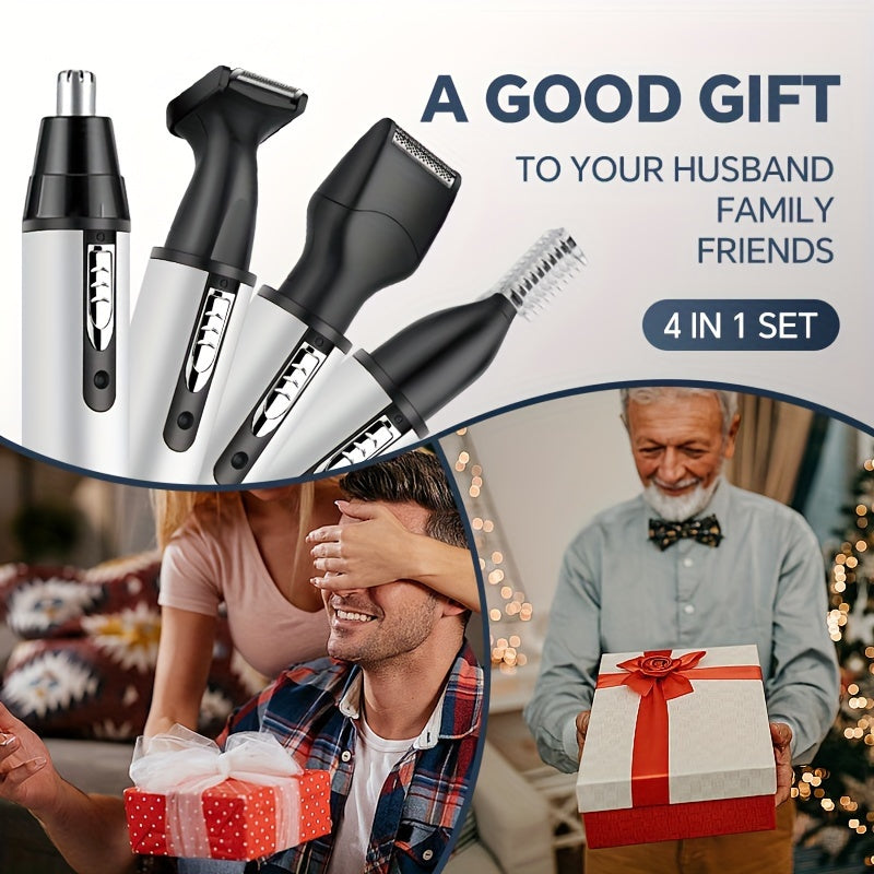 Afeitadora eléctrica 4 en 1 con recargable USB, recortadora de vello nasal, cuerpo de aluminio, recortadora de patillas y cejas