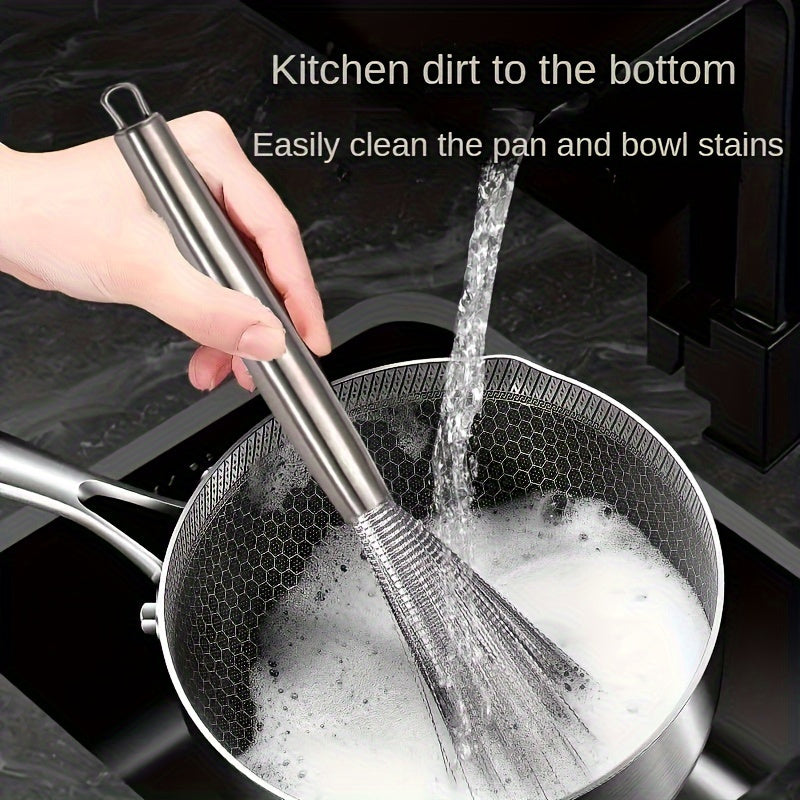 Set of 4 Stainless Steel Pot Brushes with Extended Handle for Pans and Sinks