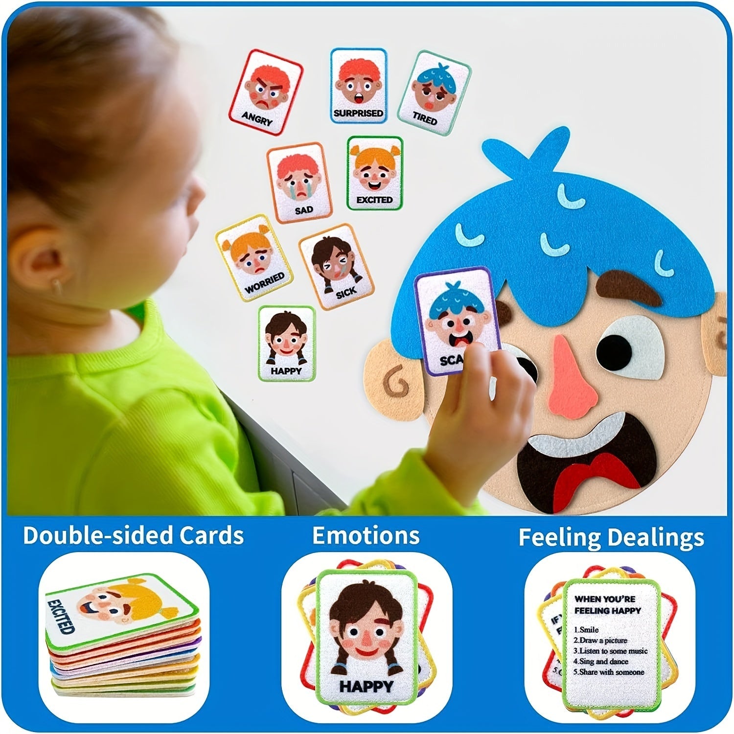 Social Emotional Learning Activities for Kids with Face Boards and Emotion Cards Educational Toys