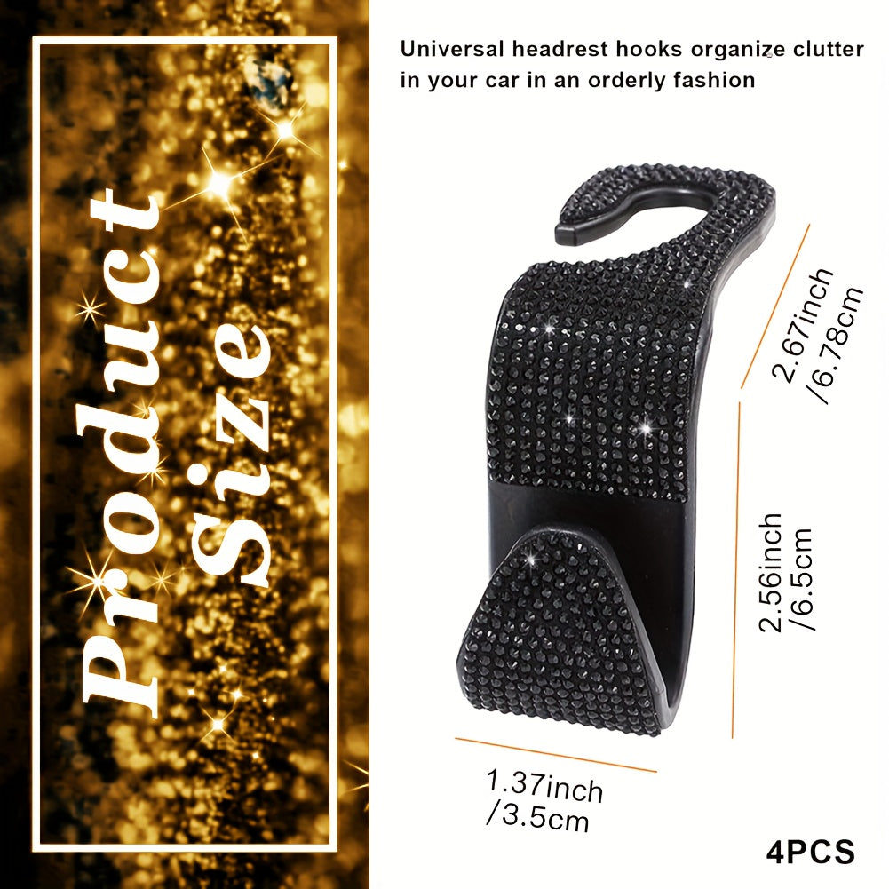4 шт. кристальных стразовых крючка для автомобильных подголовников, держатель для сумок на заднем сиденье для женщин и мужчин