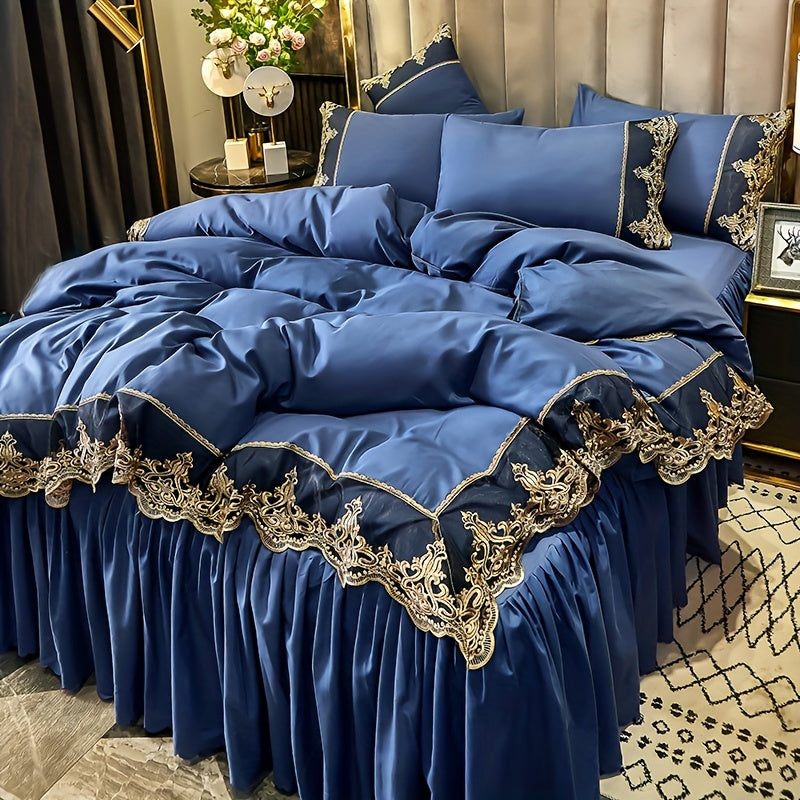 Европейский комплект постельного белья с кружевом и ворсом, 2/3 предмета, однотонное, наволочки, чехол на пуховик, моется в машине