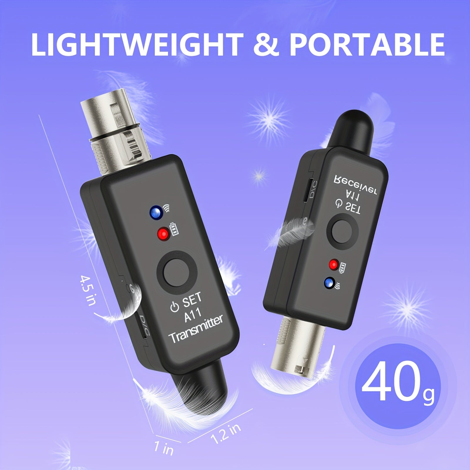 Wireless Microphone System 2.4GHz with XLR Adapter USB Rechargeable for Audio Mixing