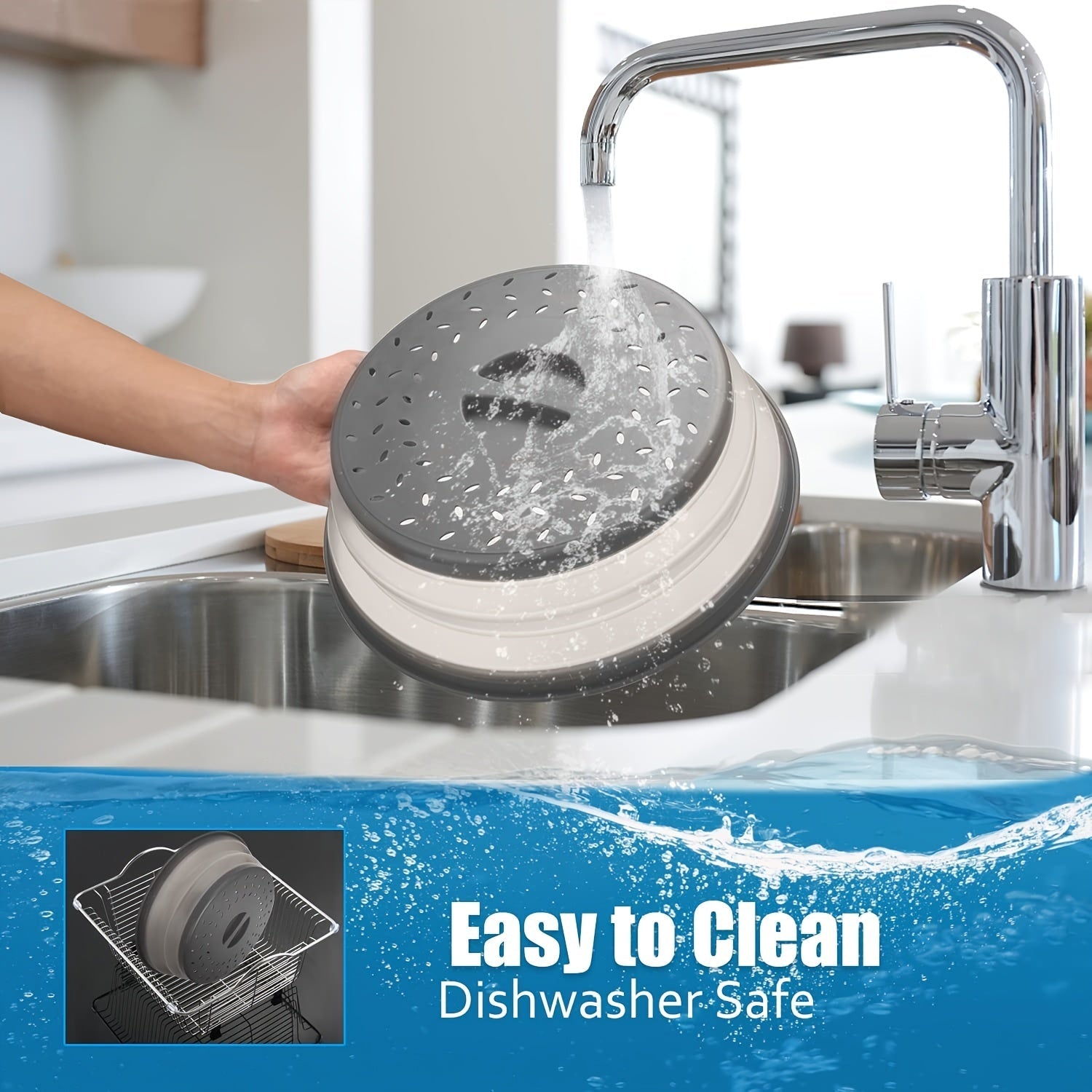 Kulrang BPA-free TPR mikroto'lqinli splatter himoyasi, tutqichi bilan - mevalar uchun bug' chiqish teshiklari va filtr bilan doira oziq-ovqat qopqog'i, 26.67 sm, zarur oshxona aksessuari