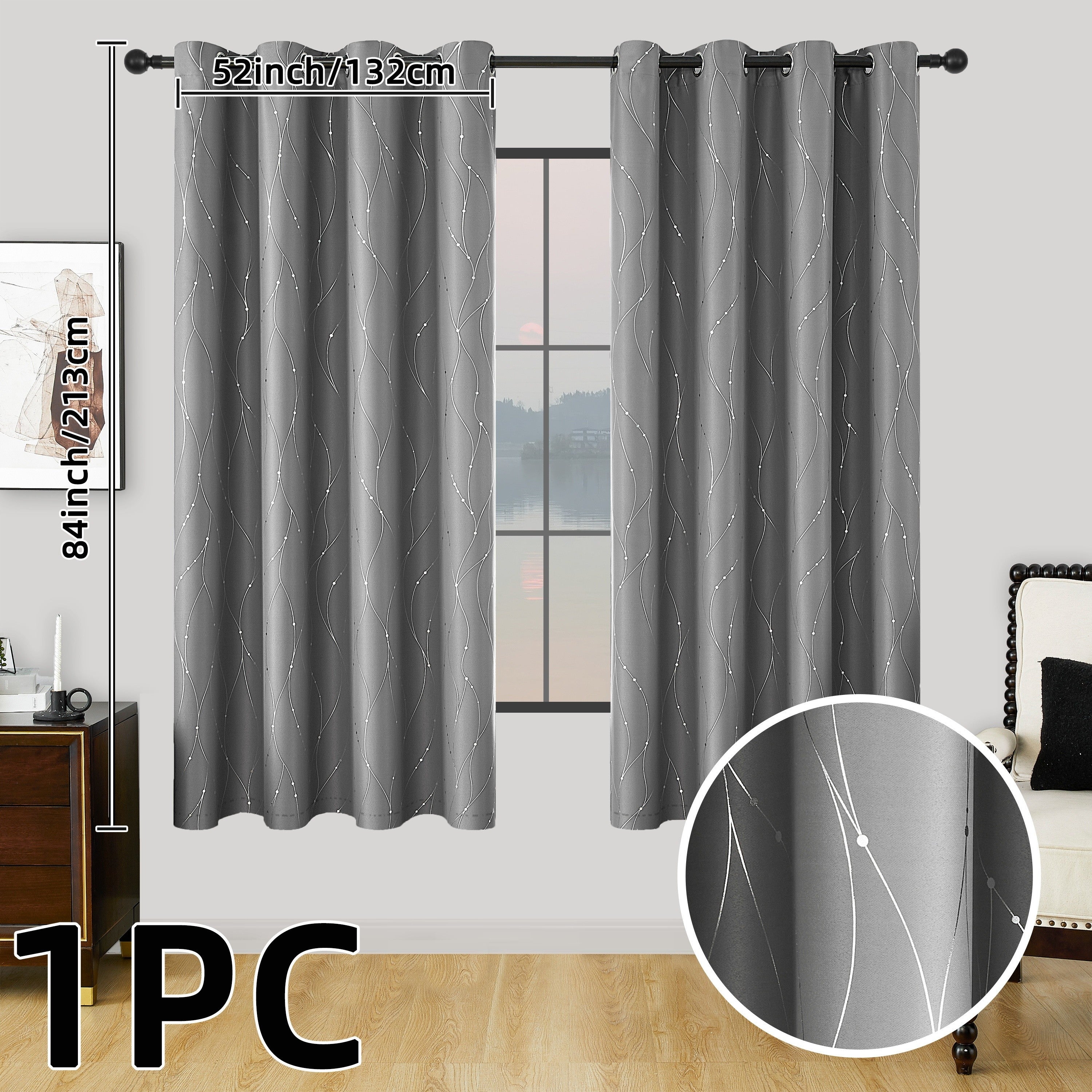 Geometric Pattern Blackout Curtain with Heat Insulation Oil Print Grommet Top for Bedroom Living Room Office