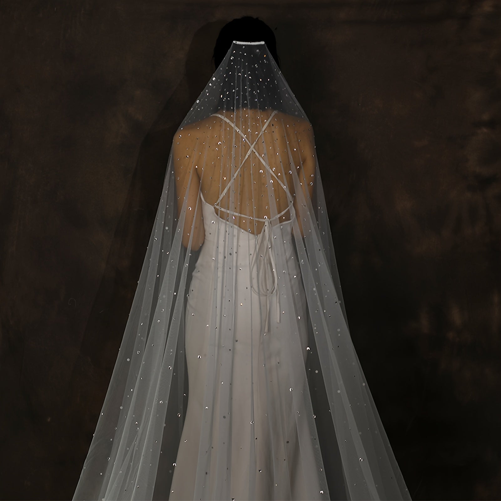 Bridal Veil with Rhinestones and Comb Single Layer Wedding Accessory