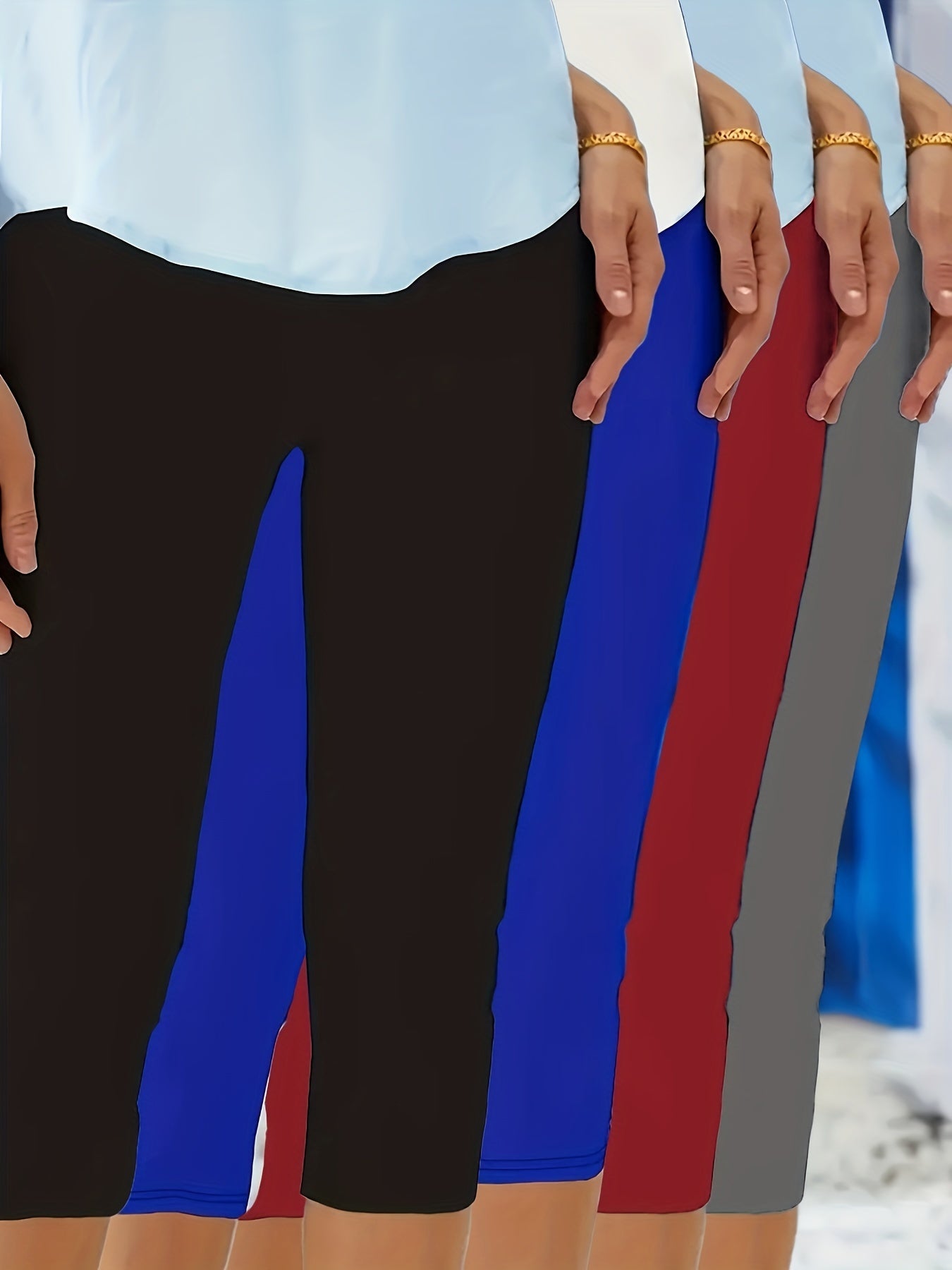 Plus Size Womens High-Waisted Capri Leggings Stretchy Solid Color Casual Bottoms