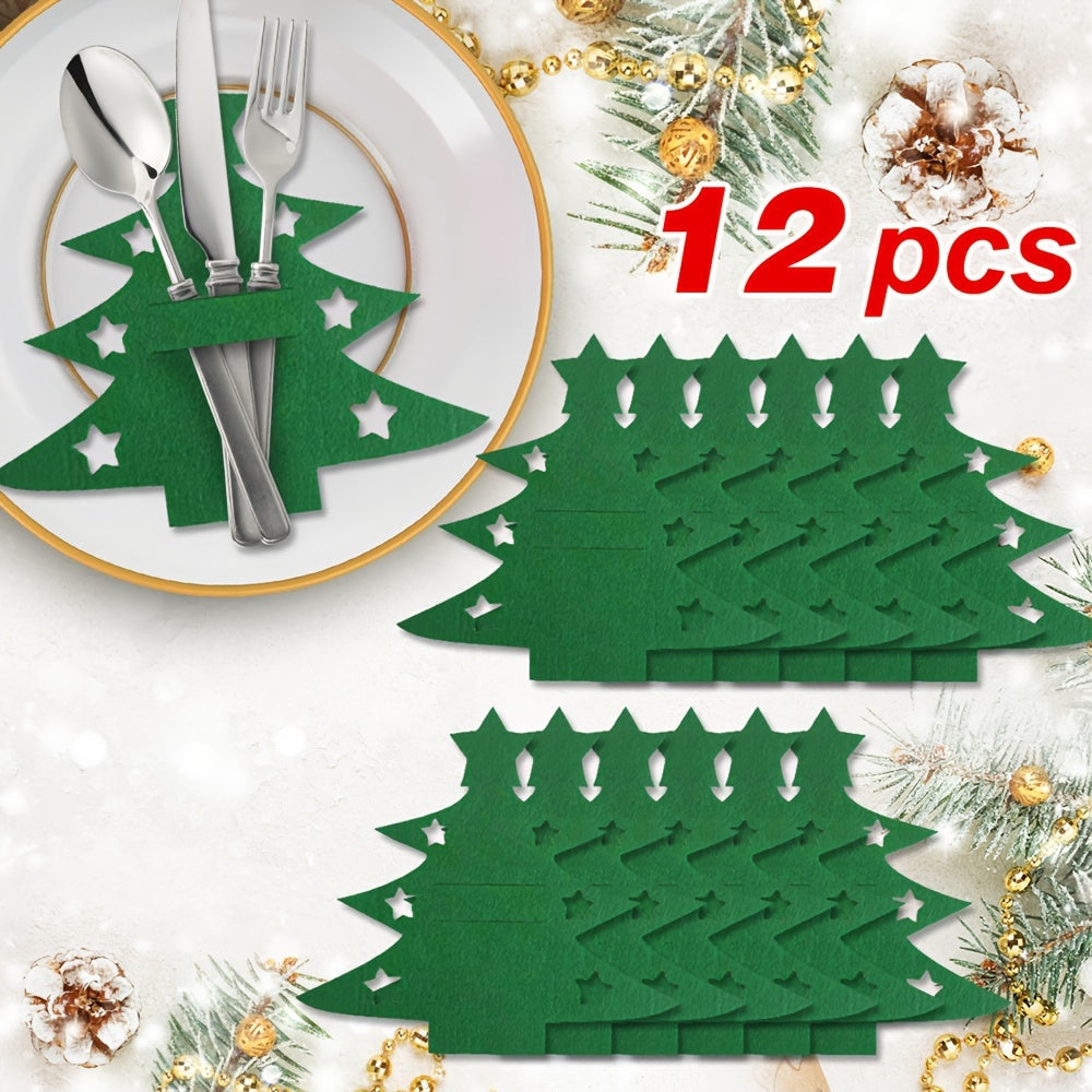 12-Piece Christmas Tree Cutlery Set with Classic Holiday Design for Dining and Party
