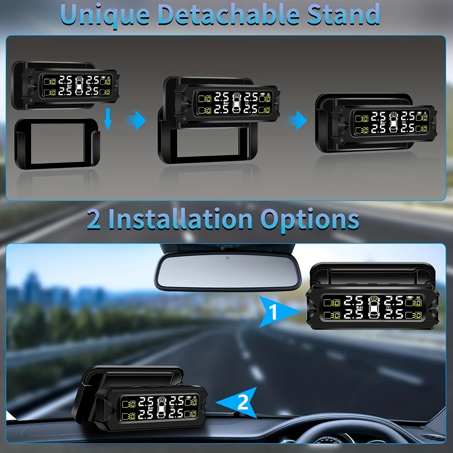 Wireless External Tire Pressure Monitoring System with Solar Bracket for Vehicles