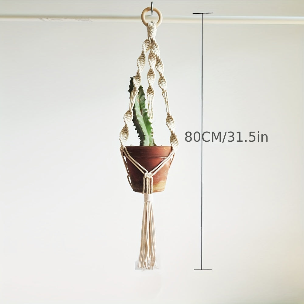 Soporte para plantas de macramé blanco bohemio para macetas y cuencos de interior