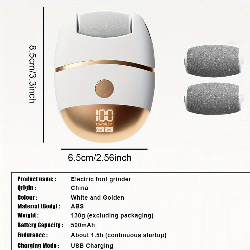 Rechargeable Electric Foot Grinder with 2 Spare Heads for Cracked and Hardened Feet