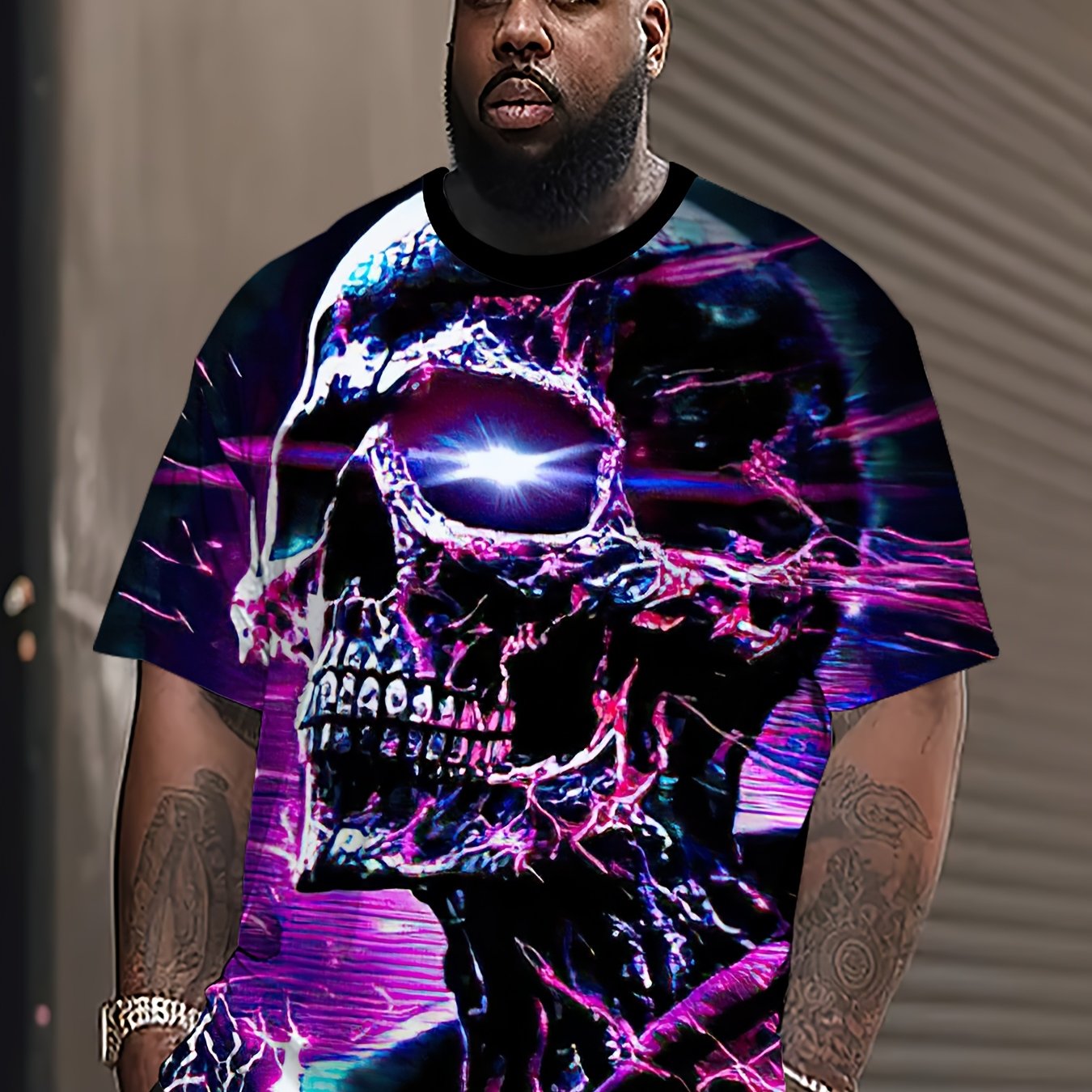 Men's 3D Crystal Skull Print T-Shirt Crew Neck Short Sleeve Plus Size Polyester Spandex Casual Sports