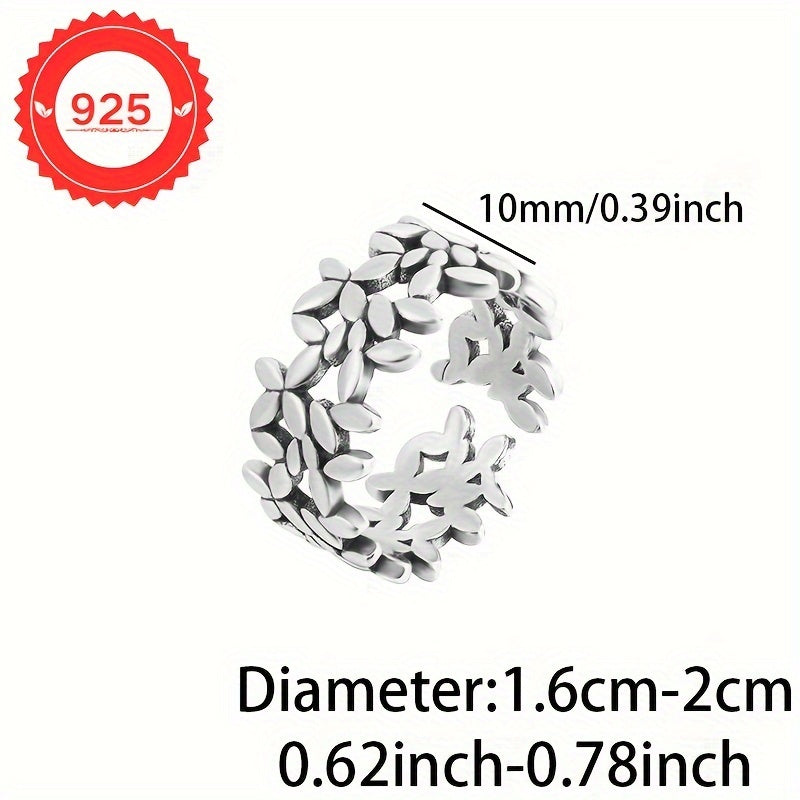 Uniseks Silver Leaf uzuk 925 sozlanadigan bo'sh bohemiy oltin qoplangan yengil