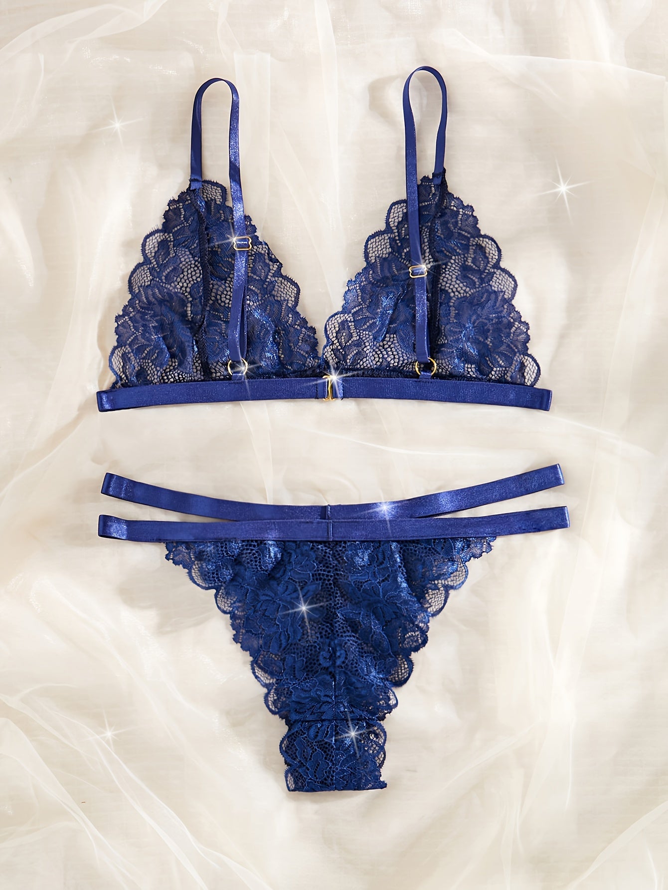 Women's Floral Lace Lingerie Set with Semi-Transparent Design and Floral Detailing