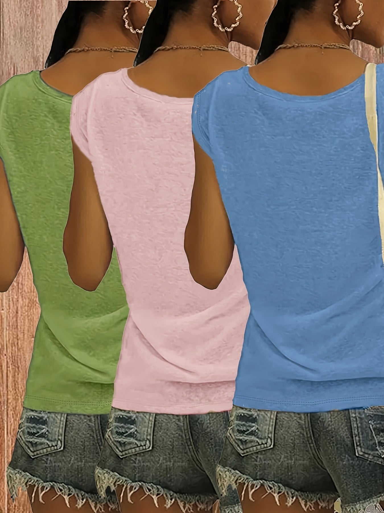 Women V-Neck T-Shirts 3 Pack Short Sleeve Spring Summer Soft Stretch