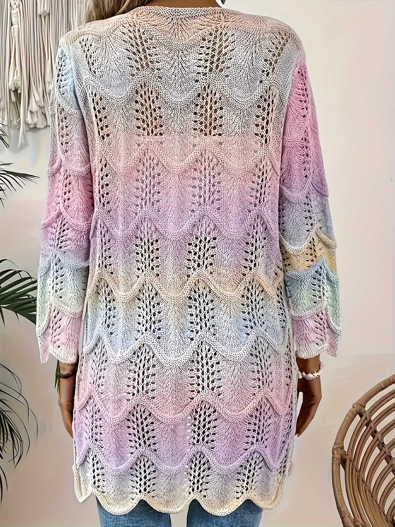 Ayollar uchun kattaroq o'lchamdagi gradient rangli kardigan yengil akril aralashmasidan tayyorlangan shalvâr