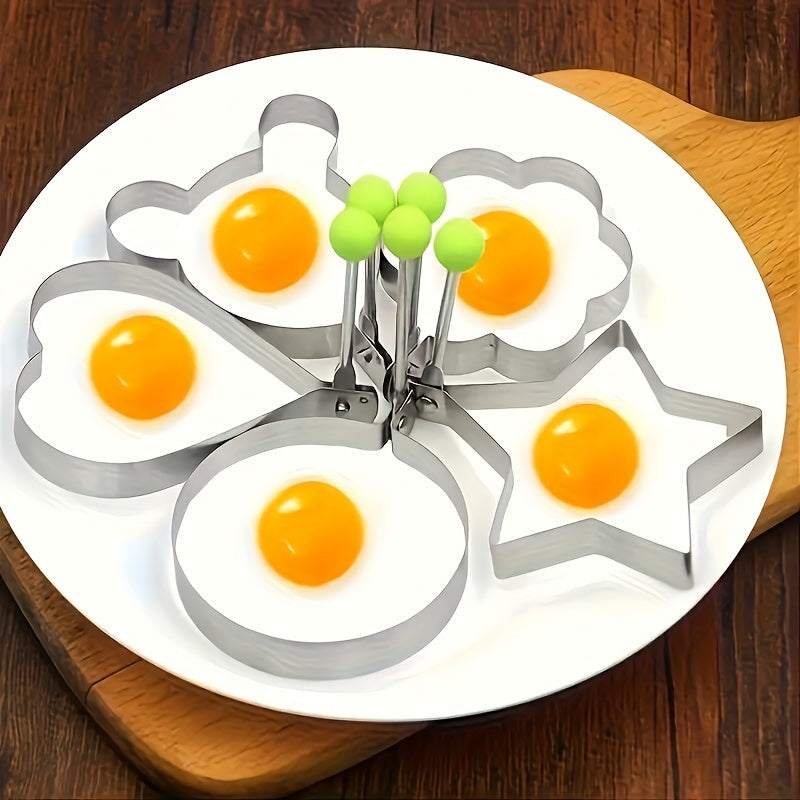 Set of 5 Non-Stick Stainless Steel Egg Molds Heart and Rice Ball Shapes for Breakfasts