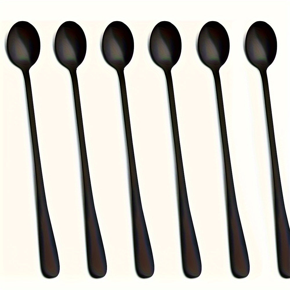 Set of 6 Long-Handled Stainless Steel Iced Tea Spoons for Cocktails and Coffee