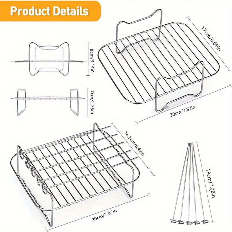 7-Piece Stainless Steel Grill Rack and Skewer Set for Air Fryer Accessories