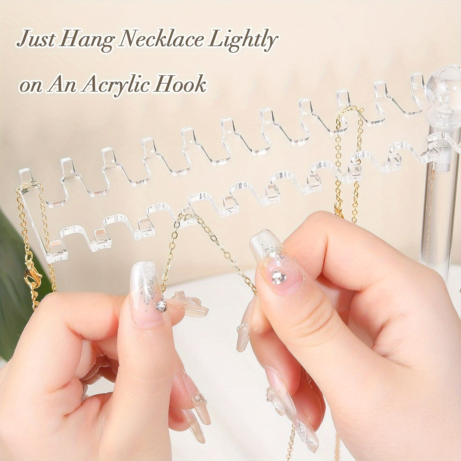 Acrylic Necklace Display Stand with Double-Sided Hooks Transparent Organizer for Jewelry