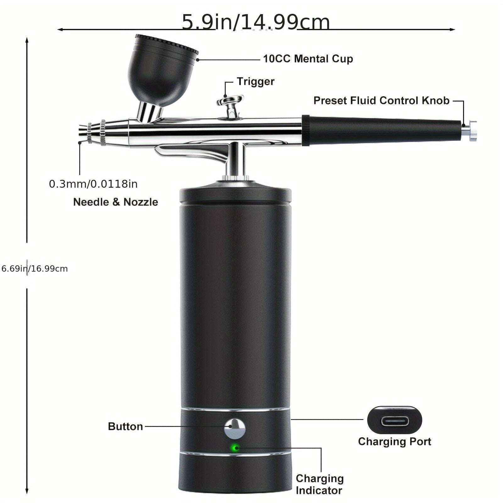 Kit de pulverizador de aire inalámbrico con boquilla de 0.3mm, alta presión, batería de 50 minutos