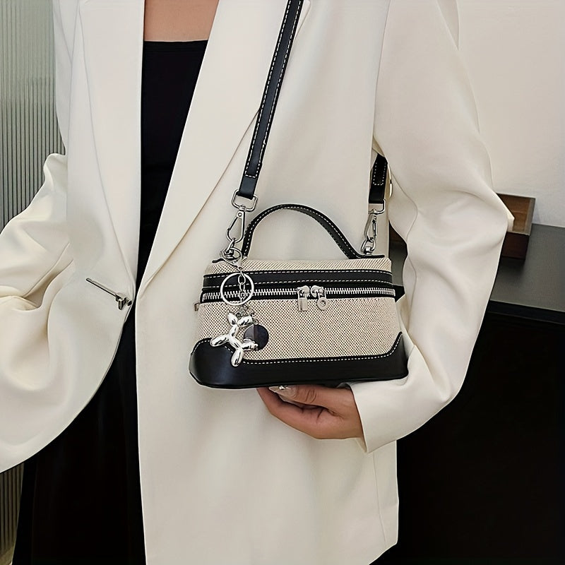 Мини-сумка через плечо в ретро-стиле для женщин с цветным блоком, с регулируемым ремешком и застежкой на молнии в черном/синем/темно-красном/светло-коричневом/оранжевом цветах.