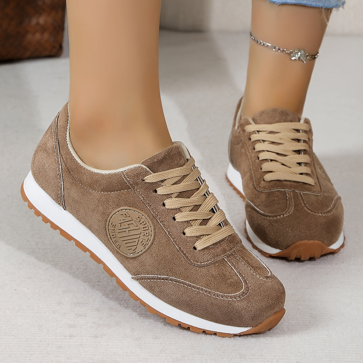 Women's Flannel Low Top Sneakers with Lace-Up Closure and Rubber Sole