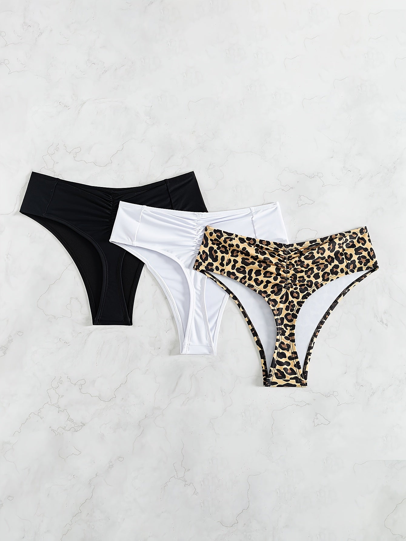 Women's High Stretch Nylon Thongs Solid Color Ruched Pack of 3