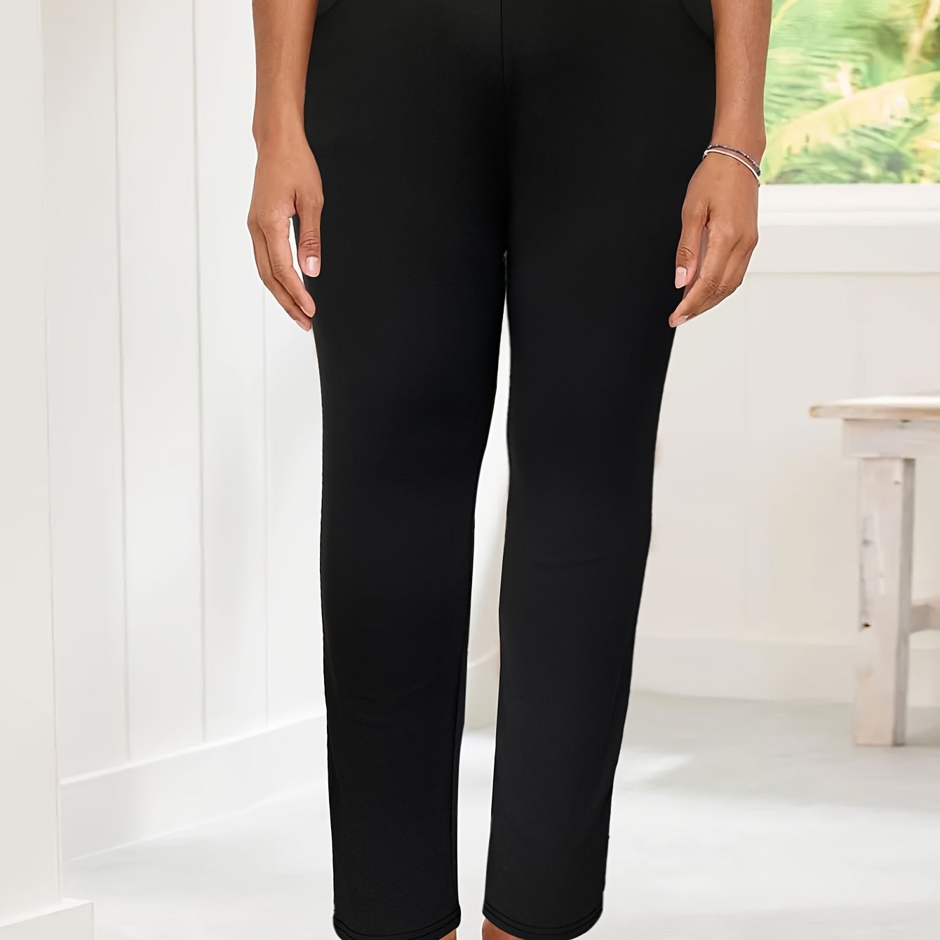 Women's Plus Size Stretch Straight Leg Pants Black Casual Semi-Formal