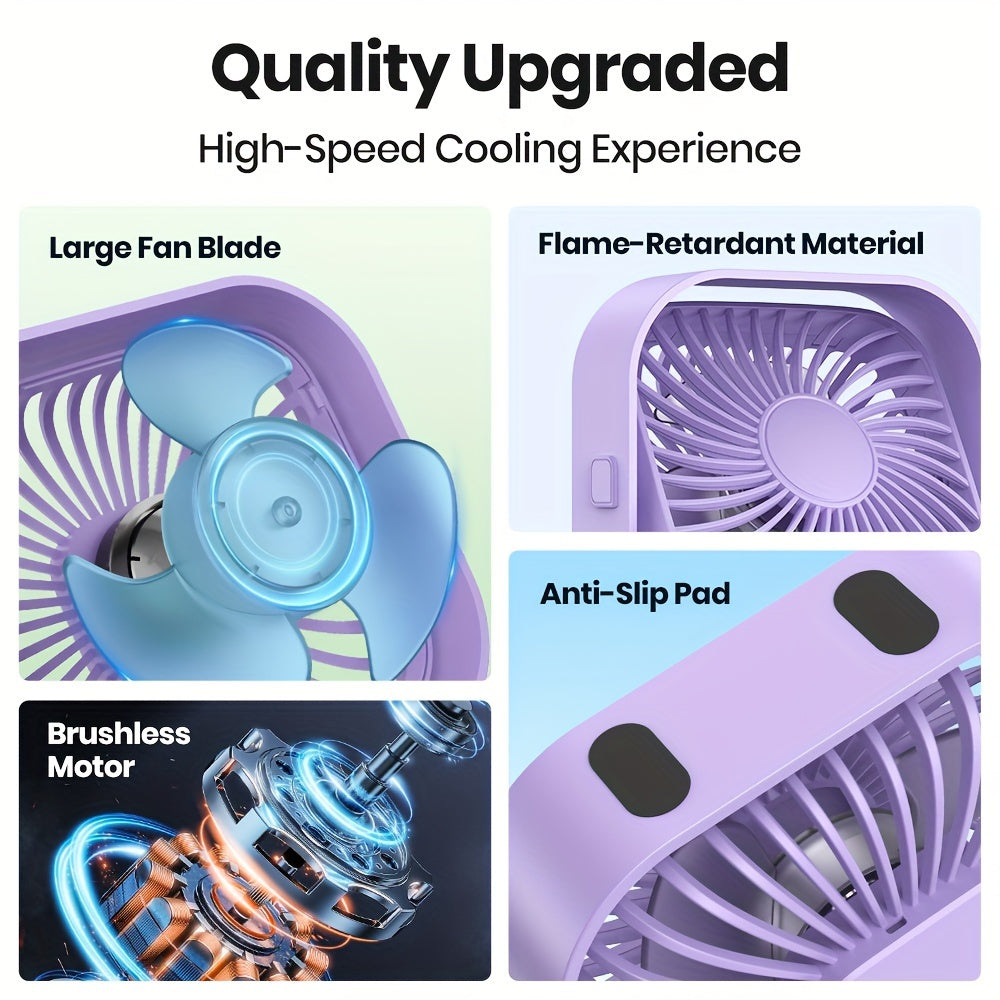 Mini USB Desk Fan Personal Portable Quiet Brushless Motor 4ft Cable