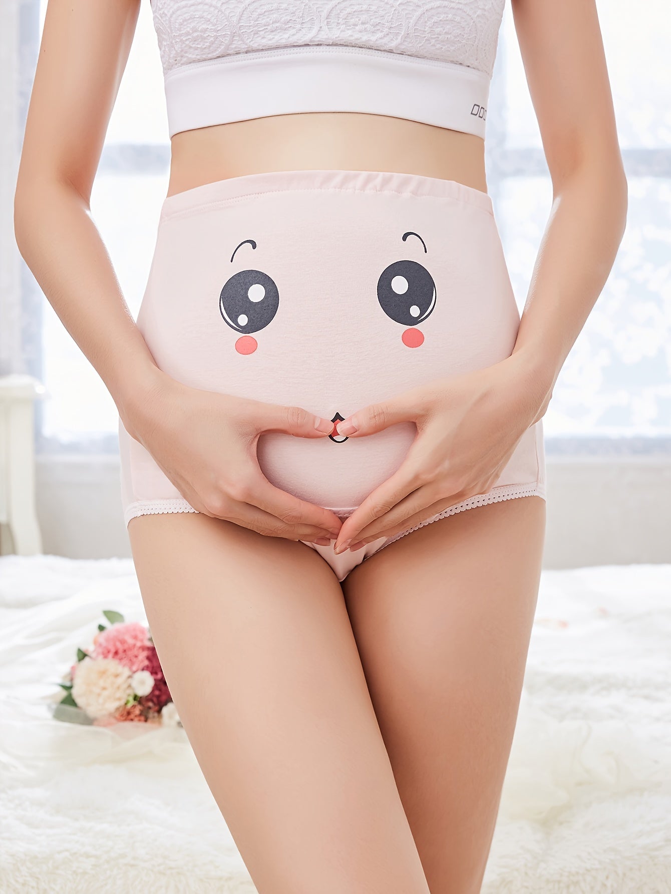 Women's Cotton Maternity Panties High Waist Cartoon Design Medium Stretch Comfortable