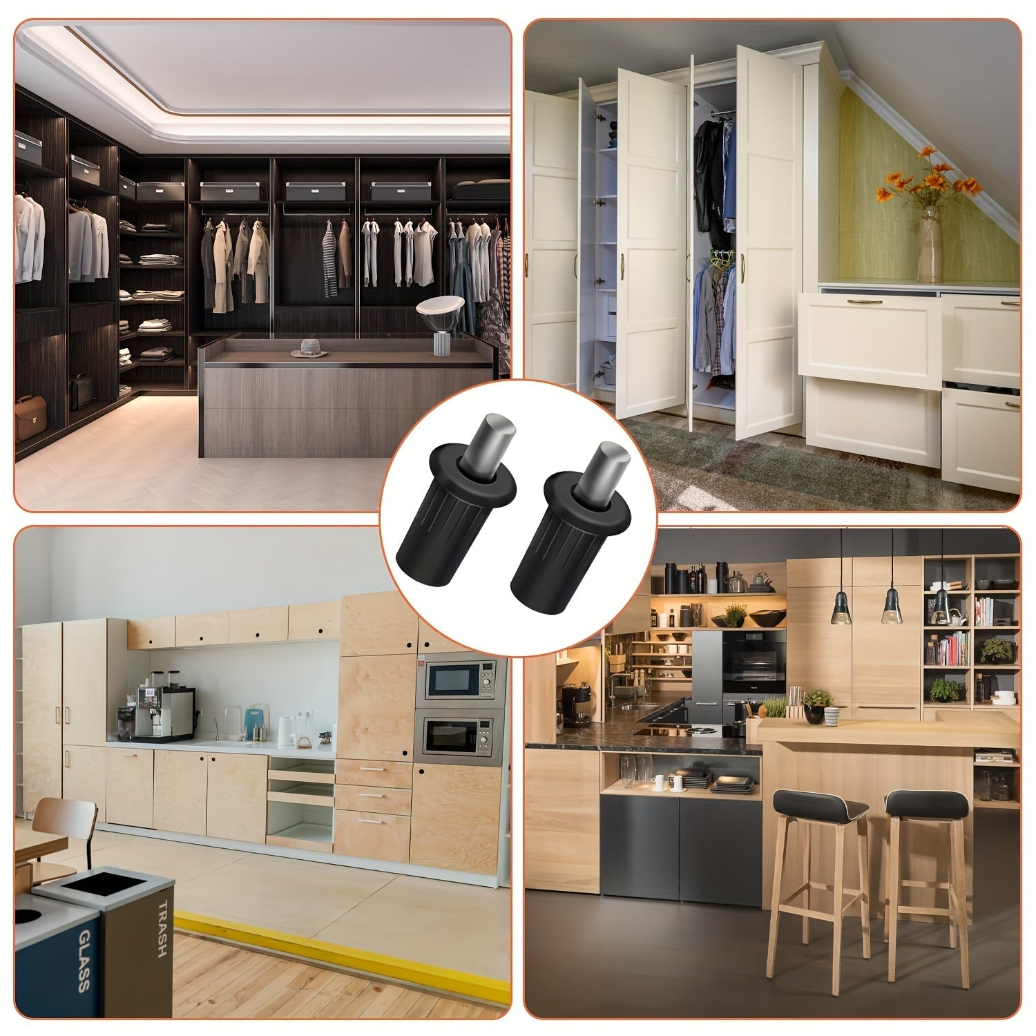 30 Black Plastic Cabinet Door Repair Pins with Telescopic Spring