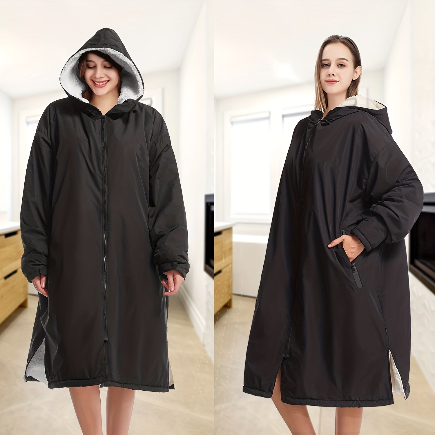 Unisex Waterproof Windproof Fleece-Lined Changing Robe for Surfing Camping Hiking