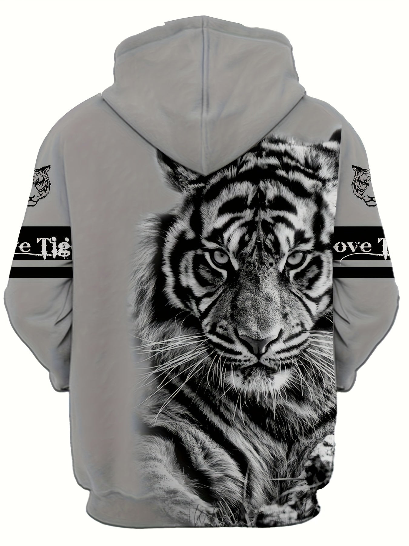 Men's Casual Polyester Hoodie and Sweatpants Set with Tiger and Lion Print