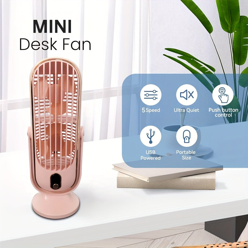 Wireless USB Rechargeable Desktop Mini Fan with 5-Speed Adjustment for Indoor and Outdoor Use