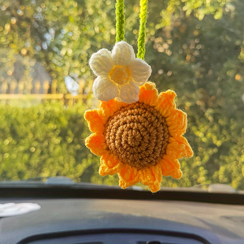 Quyosh gulidan tayyorlangan mashina uchun osma bezak, qo'lda to'qilgan quyosh gul ornamentlari