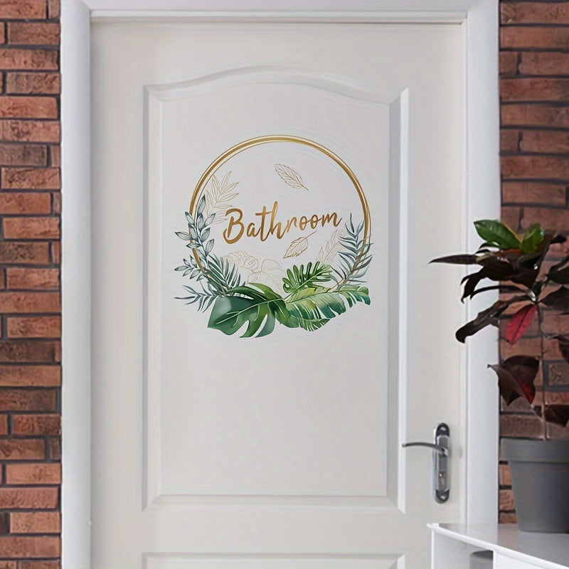 Green Plant Wall Decal for Bathroom Door Self-Adhesive Ceramic Sticker Semi-Gloss Finish Halloween Christmas Decor
