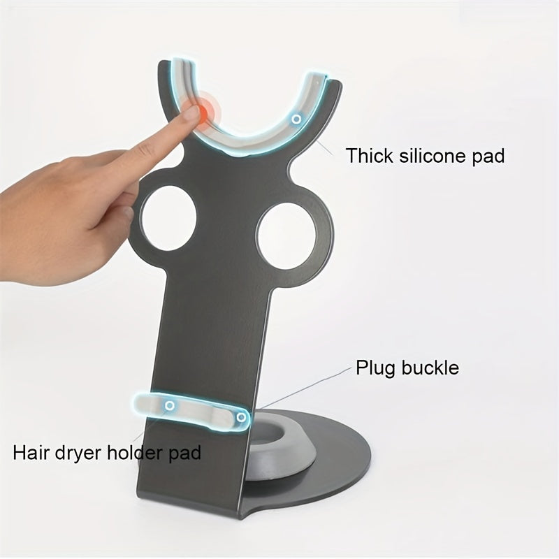 Aluminum Alloy Hair Dryer Holder with Magnetic Bracket and Cable Management for Bathroom Organization